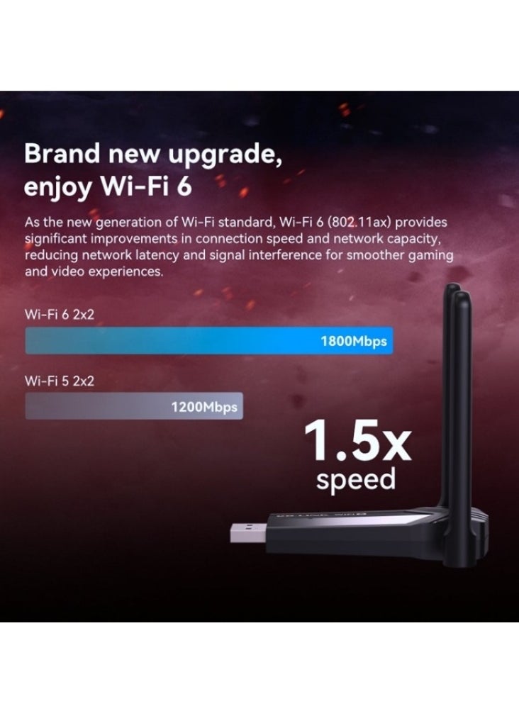 LB-LINK - LB-Link USB WiFi 6 Adapter AX1800 WiFi 6 (802.11ax)| Dual High Gain Antenna Wireless USB 3.0 Auto Driver, MU-MIMO, WPA3 Security, Supports Windows 10/11, - Image 1