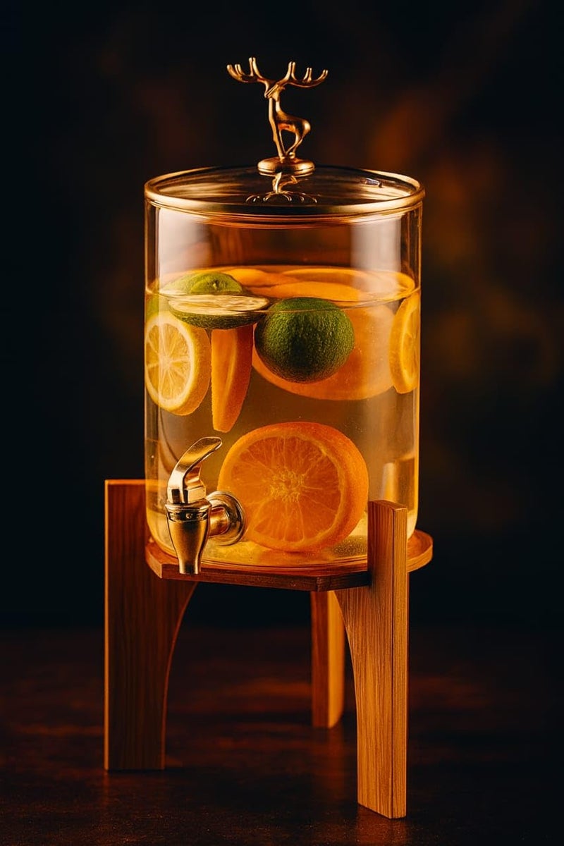 RAINCART Glass Drink Dispenser with Tap, Beverage Jug | Party Drink Dispenser with Wooden Stand | Suitable for Parties, Camping, Beverage Containers (3.6 L) - Image 5