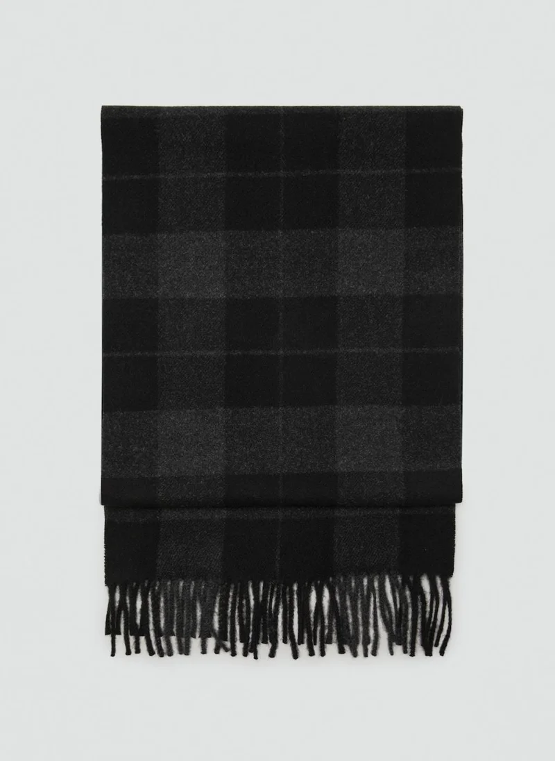 مانجو مان Check fringed scarf