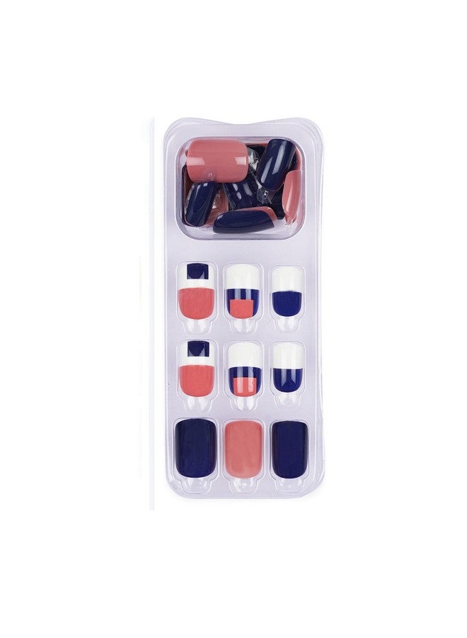 ليك 30 قطعة من أظافر صناعية قابلة لإعادة الاستخدام باللون الأزرق الداكن والوردي، أظافر صناعية، أظافر فرنسية، مجموعة تمديد الأظافر، مجموعة فن الأظافر، أظافر صناعية (لا حاجة إلى غراء) - Image 4