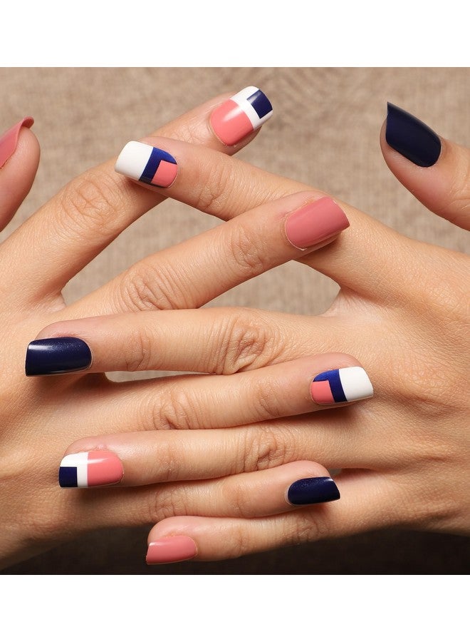 ليك 30 قطعة من أظافر صناعية قابلة لإعادة الاستخدام باللون الأزرق الداكن والوردي، أظافر صناعية، أظافر فرنسية، مجموعة تمديد الأظافر، مجموعة فن الأظافر، أظافر صناعية (لا حاجة إلى غراء) - Image 1