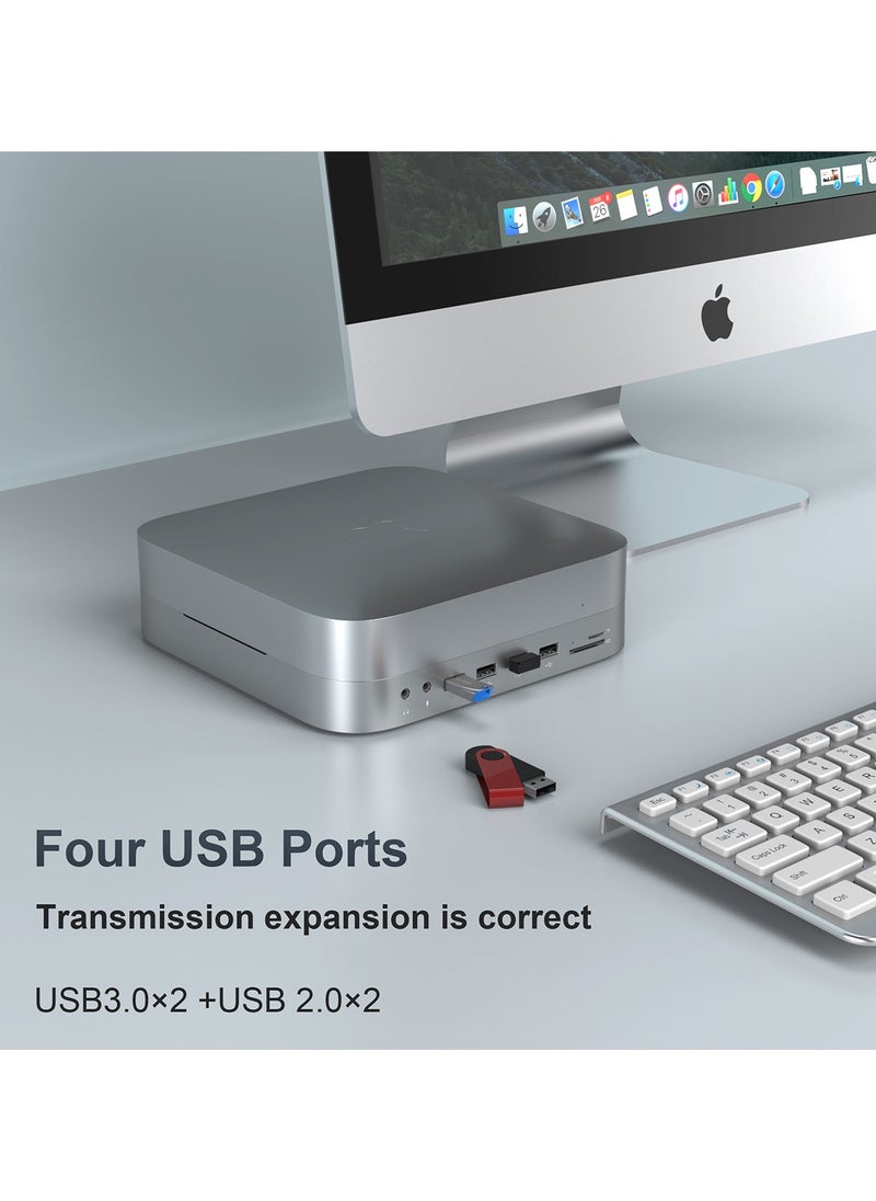 Rocketek 2-in-1 Docking Station with Hard Drive Enclosure, Compatible with Apple Mac Mini Base Expansion Dock Hub, Built-in 2.5-Inch SATA Interface, Supports 2TB, HDMI/VGA 4K@30Hz, USB 3.0/2.0 Ports, TF/SD Slots, Mic/Headphone Jack  - Image 1