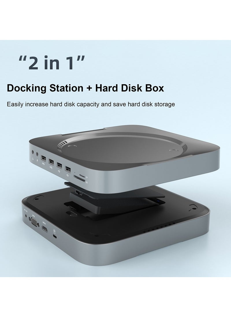 Rocketek 2-in-1 Docking Station with Hard Drive Enclosure, Compatible with Apple Mac Mini Base Expansion Dock Hub, Built-in 2.5-Inch SATA Interface, Supports 2TB, HDMI/VGA 4K@30Hz, USB 3.0/2.0 Ports, TF/SD Slots, Mic/Headphone Jack  - Image 2
