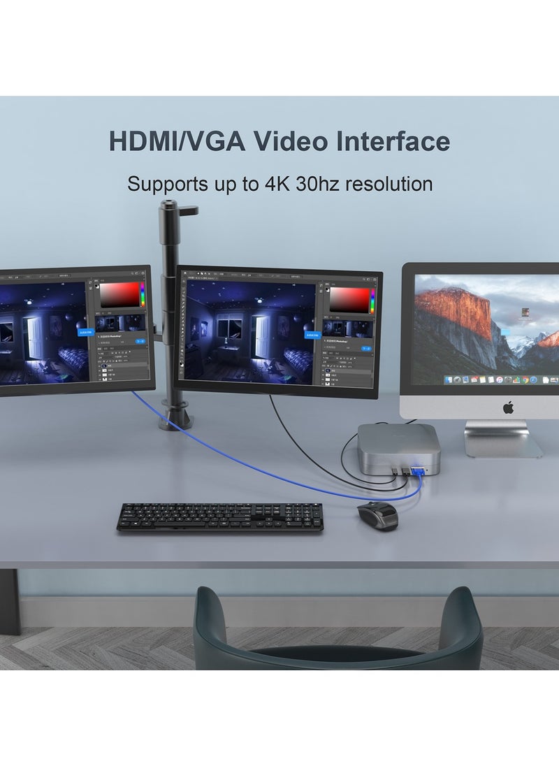 Rocketek 2-in-1 Docking Station with Hard Drive Enclosure, Compatible with Apple Mac Mini Base Expansion Dock Hub, Built-in 2.5-Inch SATA Interface, Supports 2TB, HDMI/VGA 4K@30Hz, USB 3.0/2.0 Ports, TF/SD Slots, Mic/Headphone Jack  - Image 5