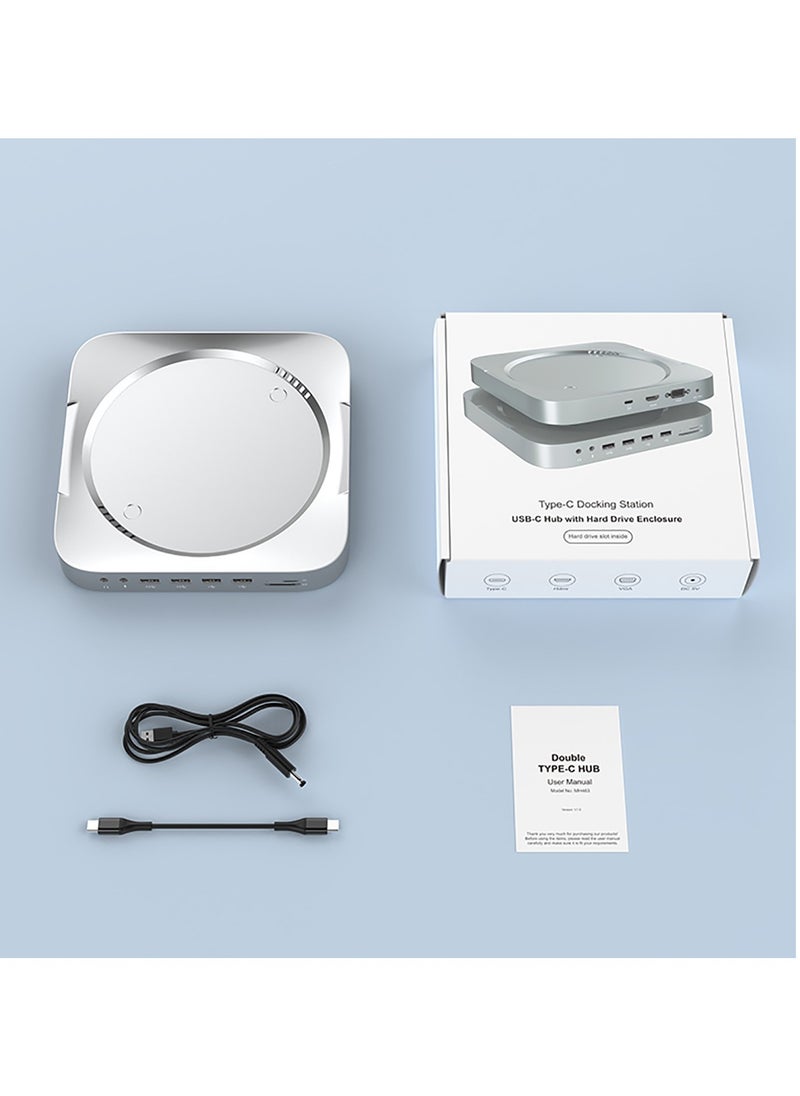 Rocketek - 2-in-1 Docking Station with Hard Drive Enclosure, Compatible with Apple Mac Mini Base Expansion Dock Hub, Built-in 2.5-Inch SATA Interface, Supports 2TB, HDMI/VGA 4K@30Hz, USB 3.0/2.0 Ports, TF/SD Slots, Mic/Headphone Jack - Image 1