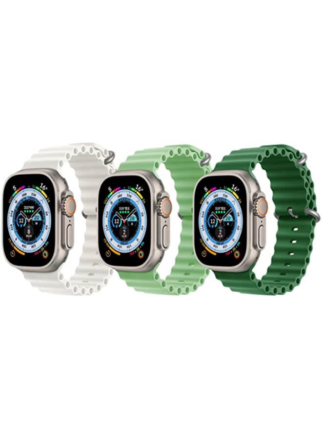 IAF Ocean Band Strap for Apple Watch Ultra 8,49mm Snow White, Mint Green, Green Silicone - Set of 3
