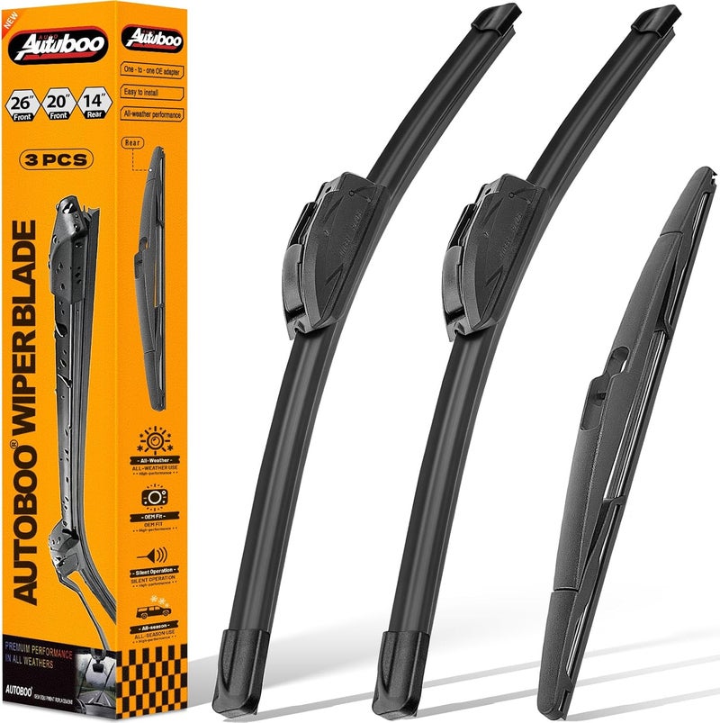 AUTOBOO 26"+20" Windshield Wipers with 14" Rear Wiper Blade Replacement for Ford Edge Lincoln MKX 2007-2015 -Original Factory Quality (Pack of 3) - Image 1