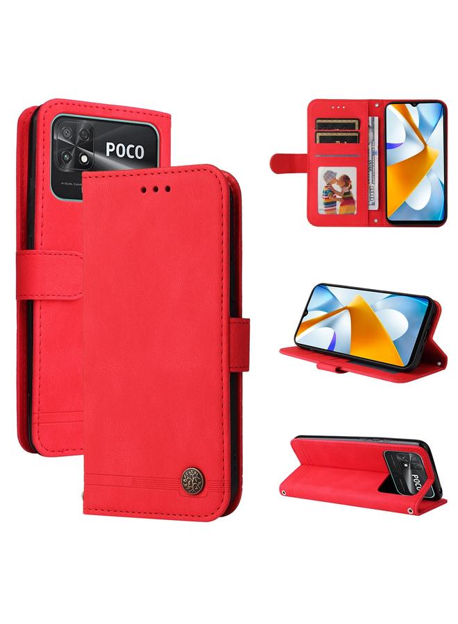 The Bros Case For Xiaomi Poco C40 Skin Feel Life Tree Metal Button Leather Phone Case