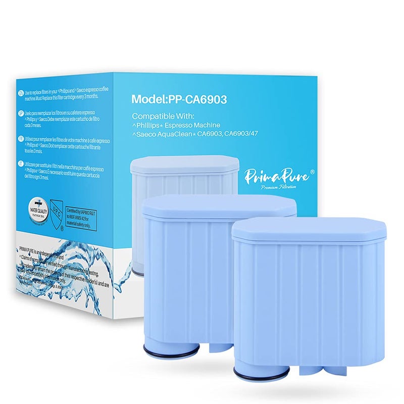 فلتر مياه بديل لآلة قهوة إسبريسو PrimaPure 2Pack لفيليبس سايكو AquaClean CA6903 معتمد من NSFANSI 42 بواسطة IAPMO RT