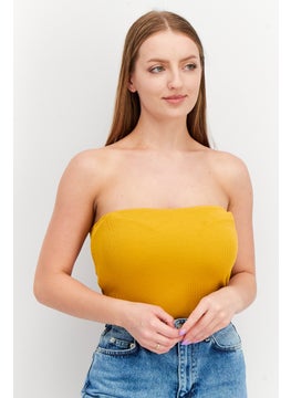 NA-KD Women Straight Across Strapless Ribbed Bodysuit, Mustard  - Image 1