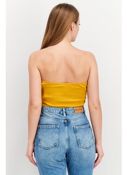 NA-KD Women Straight Across Strapless Ribbed Bodysuit, Mustard  - Image 3