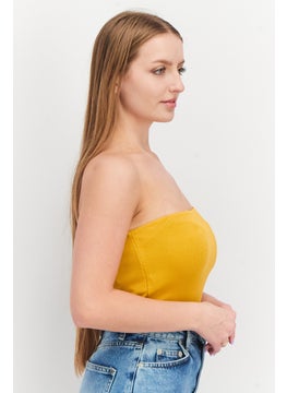 NA-KD Women Straight Across Strapless Ribbed Bodysuit, Mustard  - Image 2