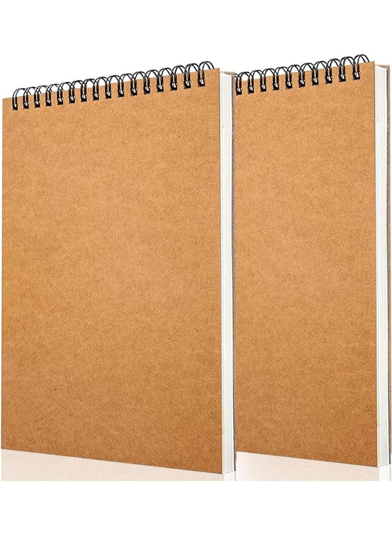 2 Pack A4 Sketchbook for Drawing, Spiral Bound Sketch Pad with Kraft Hardcover, 60 Pages (30 Sheets) per Book, Blank Acid-Free Paper for Sketching, Doodling & Mixed Media - Image 1