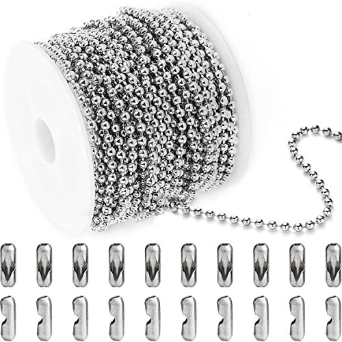 Jishi Steel Ball Chain Bead Dog Tag Chain Beaded Necklace Chains for Jewelry Making Bracelet Military Crafts, Silver Metal Pull Chain Small Ball Bead Chain Roll w/20 Connectors (Silver, 33ft 3.0mm) - Image 1