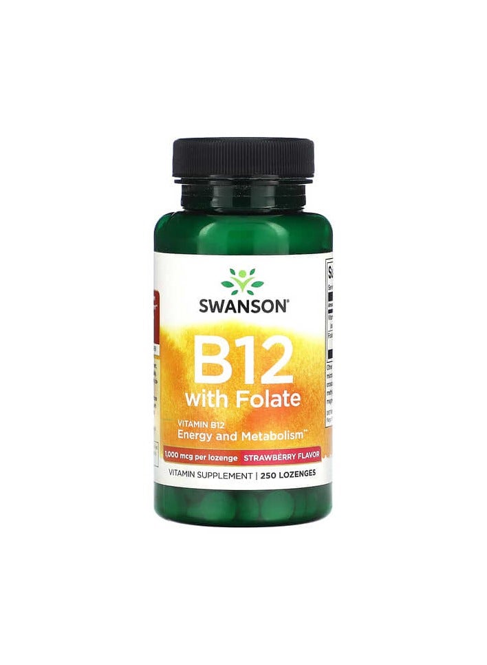 SWANSON B12 with Folate, Strawberry, 1,000 mcg, 250 Lozenges