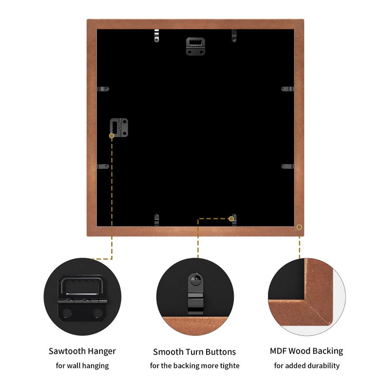 YESKAY 4x6 Picture Frame Collage,4 x 6 Multiple Photo Collage with Tempered Glass,6 Opening 4 by 6 Rustic Brown Family Picture Frames for Wall Decor 1 Pack(OD:13X13in) - Image 4