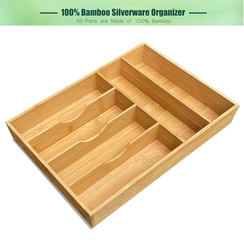 guiogc Bamboo Kitchen Drawer Organizer, 11.6" W x 17" H Silverware Utensil Tray Holder, Wood Cutlery Tray for Silverware, Flatware, Bedroom, Organization of office supplies - Image 5