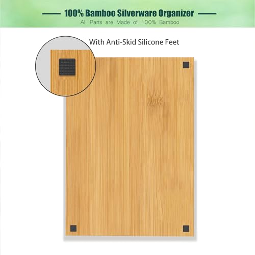 guiogc Bamboo Kitchen Drawer Organizer, 11.6" W x 17" H Silverware Utensil Tray Holder, Wood Cutlery Tray for Silverware, Flatware, Bedroom, Organization of office supplies - Image 4
