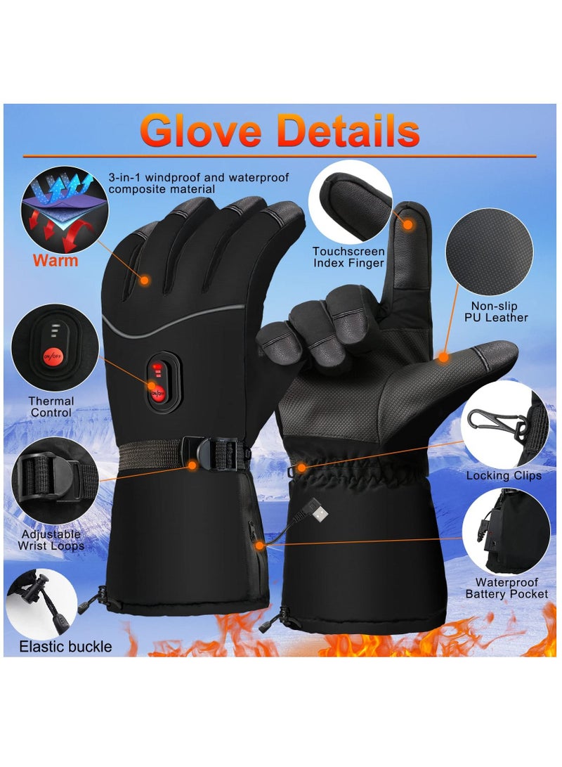 SYOSI Heated Gloves, Electric Heated Gloves Camping Hand Warmers Winter Warm Touchscreen Gloves for Men Women - Waterproof Gloves Windproof Glove for Outdoor Cycling Skiing Hiking Working - Image 2