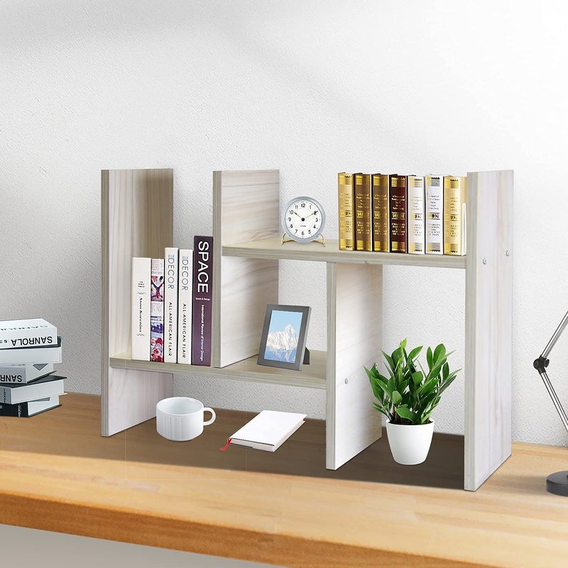 J.M.Deco Desktop Organizers and Storage for Office, Adjustable Desk Organizer Shelf Double H Display, True Natural Stand Shelf, Desktop Organizer White Wood Tone - Image 4