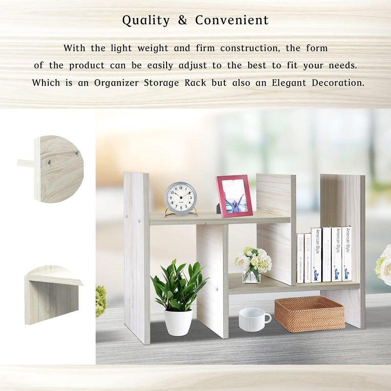 J.M.Deco Desktop Organizers and Storage for Office, Adjustable Desk Organizer Shelf Double H Display, True Natural Stand Shelf, Desktop Organizer White Wood Tone - Image 5