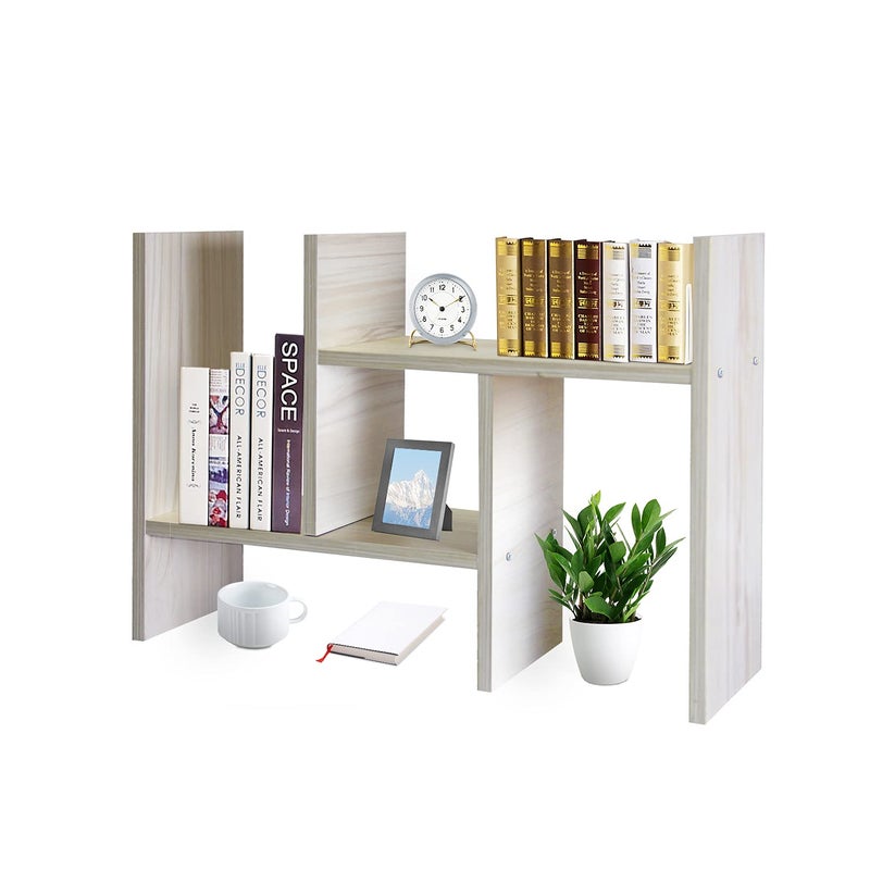 J.M.Deco Desktop Organizers and Storage for Office, Adjustable Desk Organizer Shelf Double H Display, True Natural Stand Shelf, Desktop Organizer White Wood Tone - Image 1