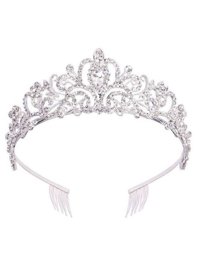 Didder Silver Crystal Tiara Crown Headband Princess Elegant Crown With Combs For Women Girls Bridal Wedding Prom Birthday Party - Image 1