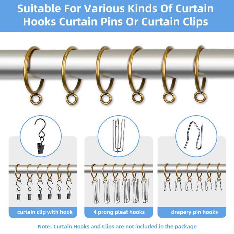Manysky Curtain Rings with Eyelets, 48 Pack Metal Drapery Rings for Pinch Pleat Curtains Panels, Drape Rings Fits Up to 1.2 in Curtains Rod, 1.5 Inch I D Antique Bronze - Image 4