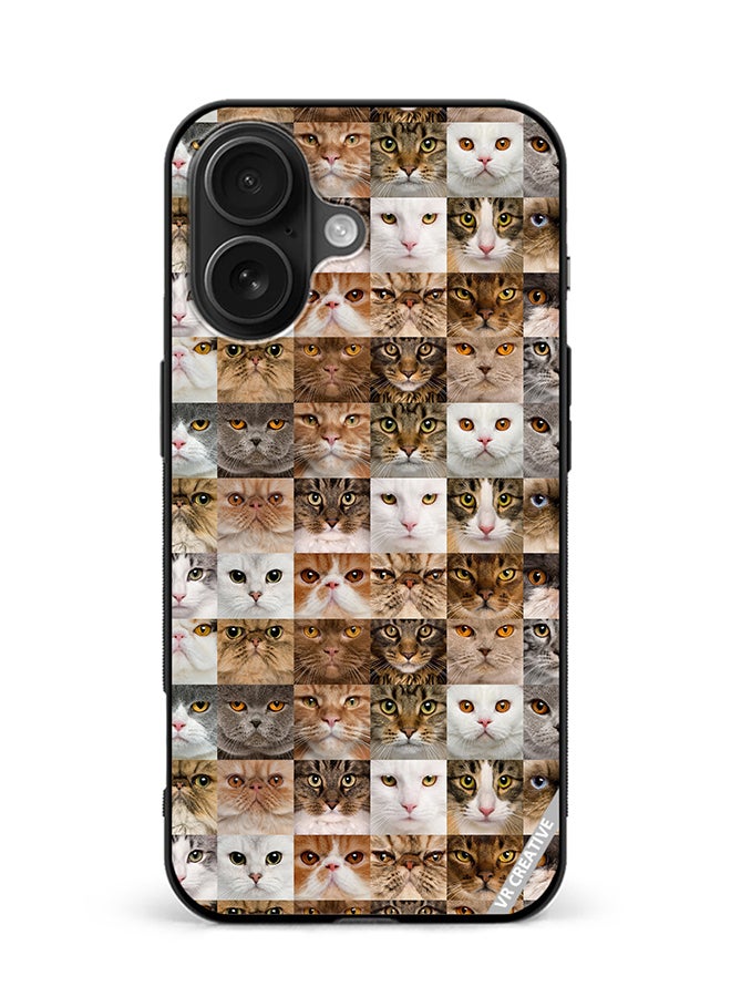 VR CREATIVE Protective Case Cover For Apple iPhone 16 Cat Faces Design Multicolour