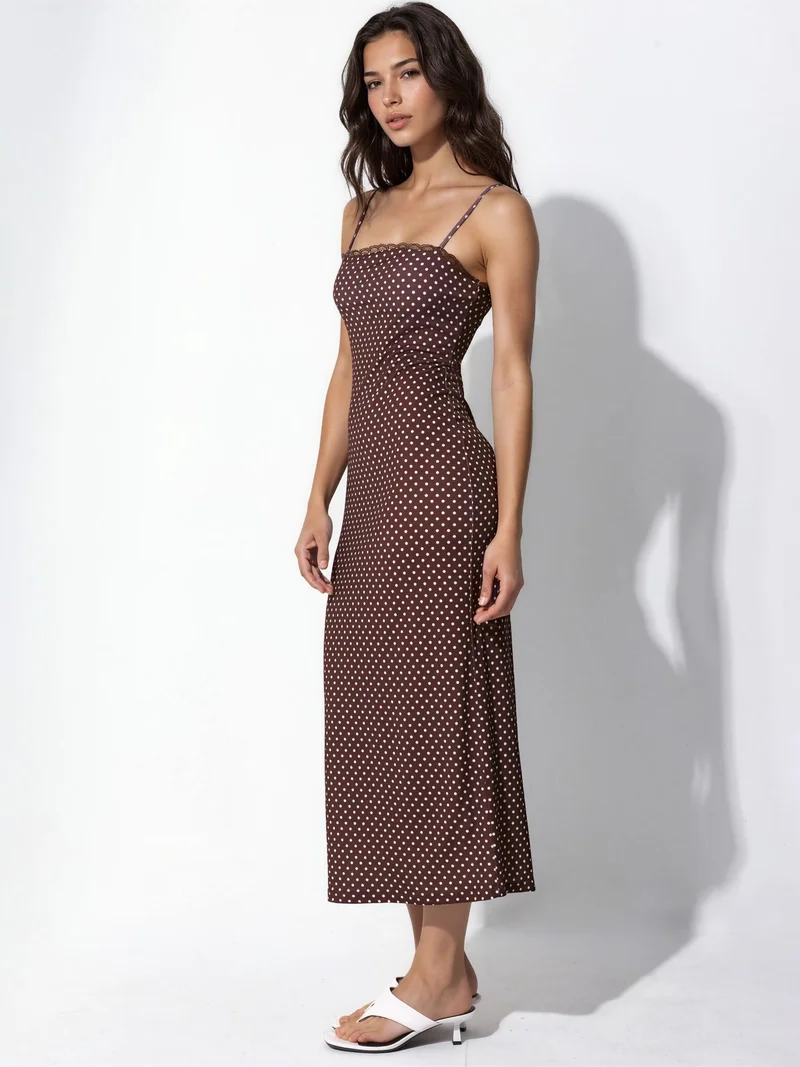 هيكاب Lace Detailed Polka Dot Sandy Midi Dress