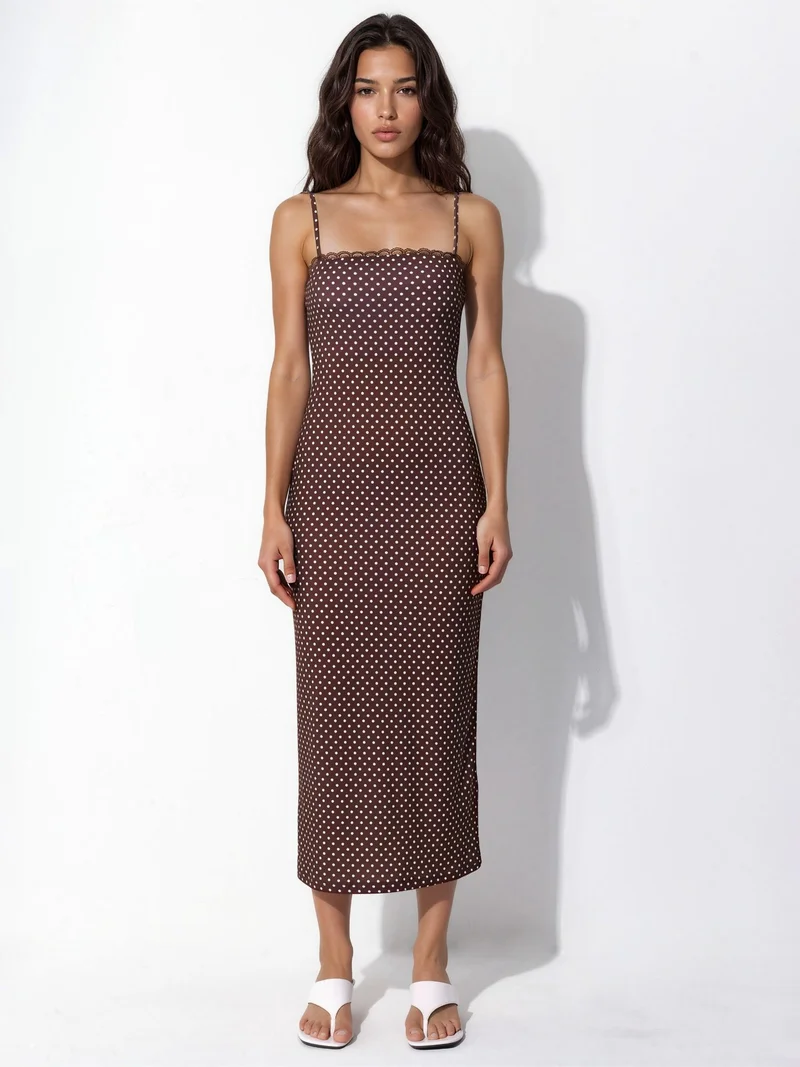 هيكاب Lace Detailed Polka Dot Sandy Midi Dress