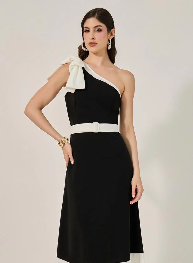 Styli Asymmetric Belted Dress