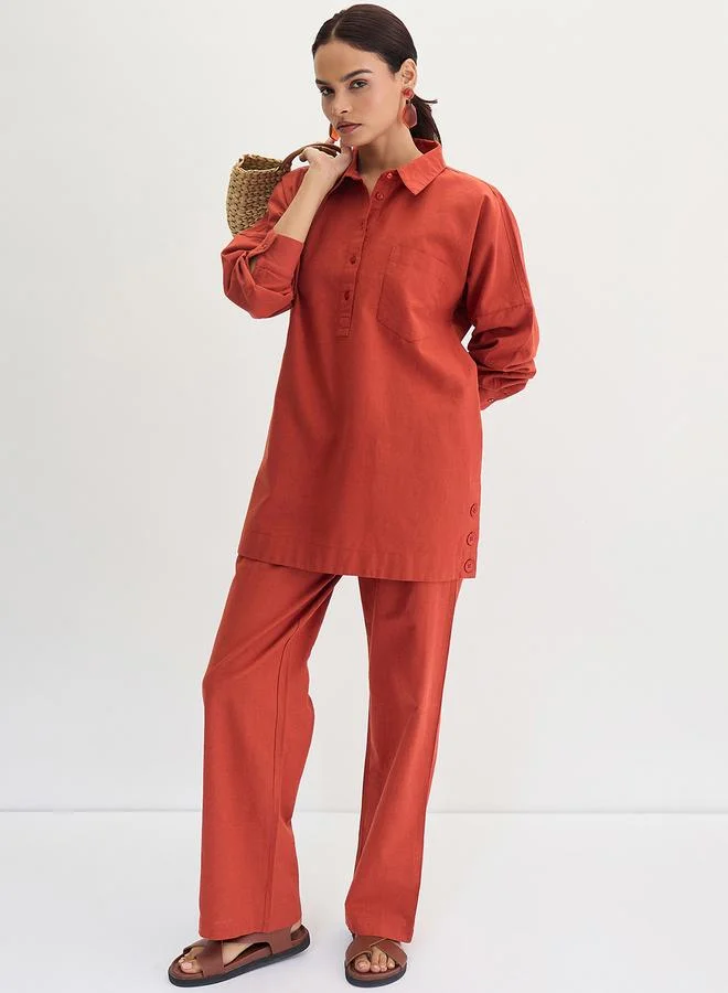 Femmella  Rust Cotton Linen Straight Fit Pants for Women | Best Price UAE
