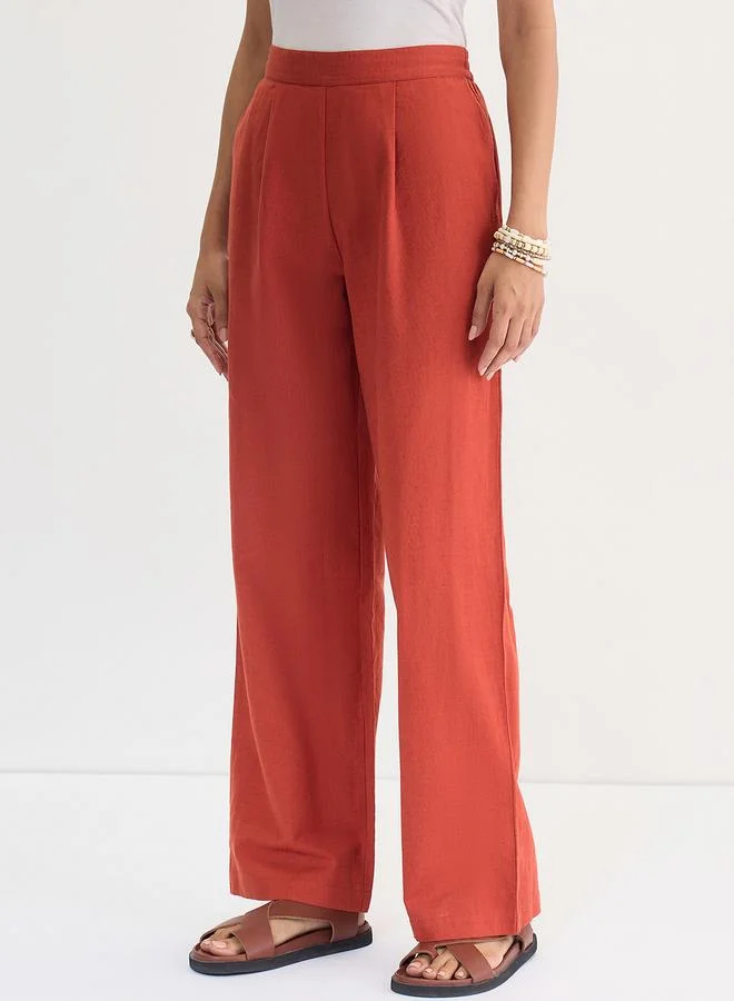 Femmella  Rust Cotton Linen Straight Fit Pants for Women | Best Price UAE