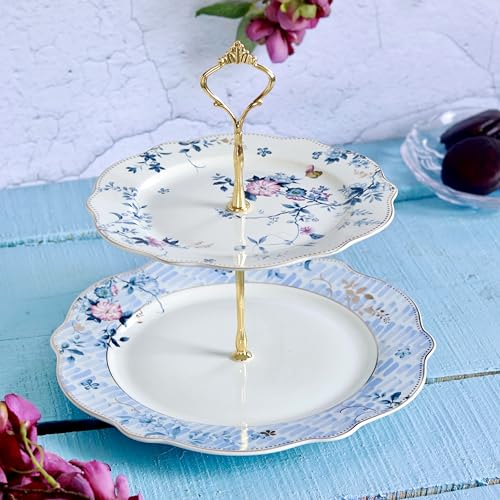 Vigneto Spring Meadows Two Tier Dessert Stand, Cupcake Display and Cake Stand, Detachable Serving Dessert Tower | Finest Premium Porcelain - Image 3