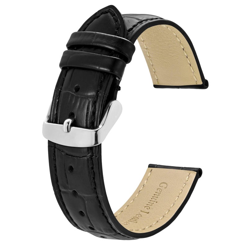 BISONSTRAP Watch Bands 20mm, Alligator Embossed Leather Watch Straps, Black with Silver Buckle - Image 1