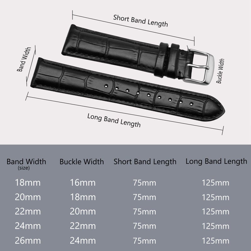 BISONSTRAP Watch Bands 20mm, Alligator Embossed Leather Watch Straps, Black with Silver Buckle - Image 5