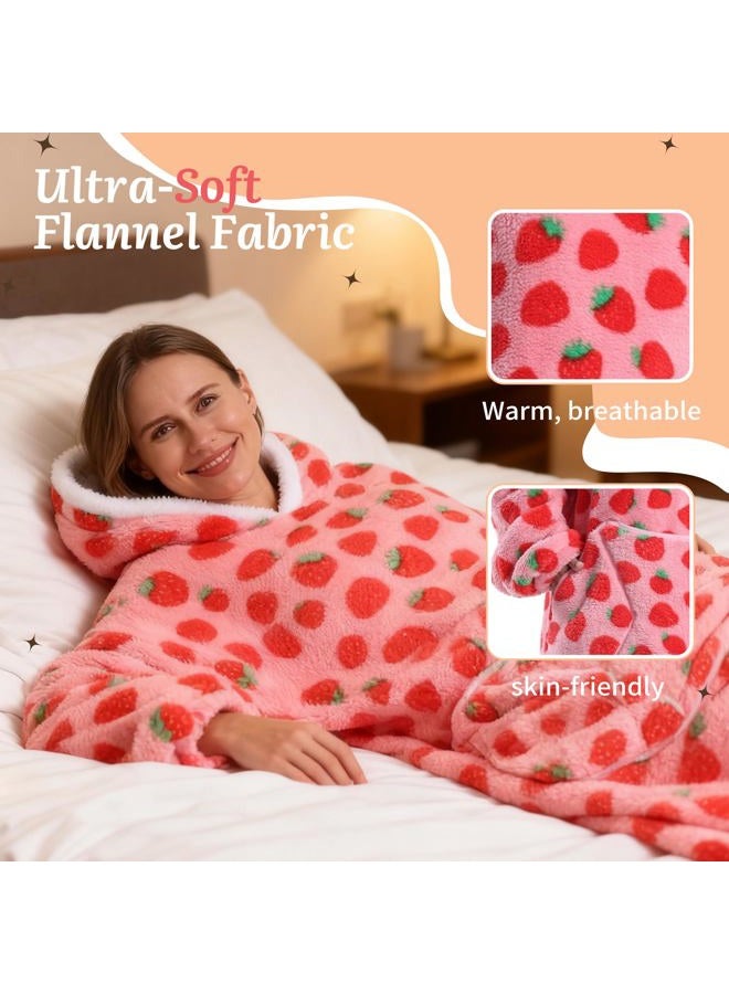 Capecage Cozy Wearable Blanket Hoodie - Ultra Soft Hooded Blanket Hoodie for Women & Men | Oversized Lounge Hoodie (Strawberry) - Image 4