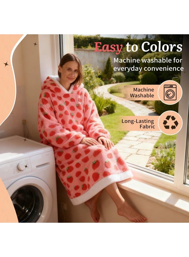 Capecage Cozy Wearable Blanket Hoodie - Ultra Soft Hooded Blanket Hoodie for Women & Men | Oversized Lounge Hoodie (Strawberry) - Image 3