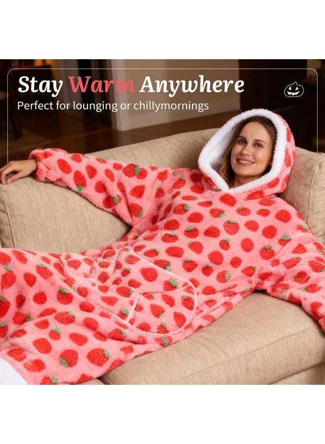 Capecage Cozy Wearable Blanket Hoodie - Ultra Soft Hooded Blanket Hoodie for Women & Men | Oversized Lounge Hoodie (Strawberry) - Image 2