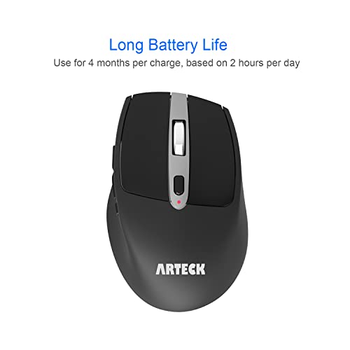Arteck Wireless Mouse, 2.4G USB Wireless Ergonomic Optical Mouse, with Nano USB Receiver Silent Clicking Side Switch Buttons for Computer/Desktop/PC/Laptop and Windows 11/10 Rechargeable Battery - Image 5