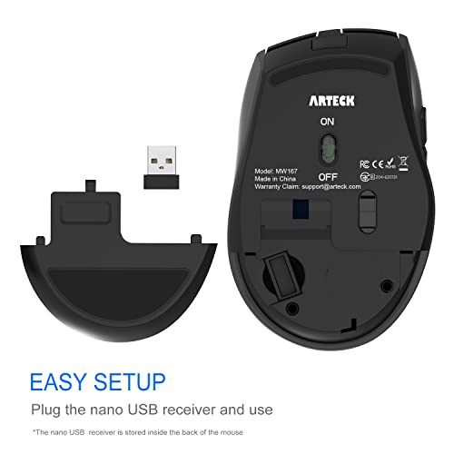 Arteck Wireless Mouse, 2.4G USB Wireless Ergonomic Optical Mouse, with Nano USB Receiver Silent Clicking Side Switch Buttons for Computer/Desktop/PC/Laptop and Windows 11/10 Rechargeable Battery - Image 3