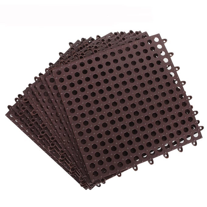12PACK 12 X 12 INTERLOCKING RUBBER BATHROOM FLOORING TILES NONSLIP DRAINAGE MAT KENNEL FLOORING MODULAR INTERLOCKING CUSHION MAT SPLICING WATERPROOF MAT FOR BATH POOL SHOWER DECK DRAIN BROWN1