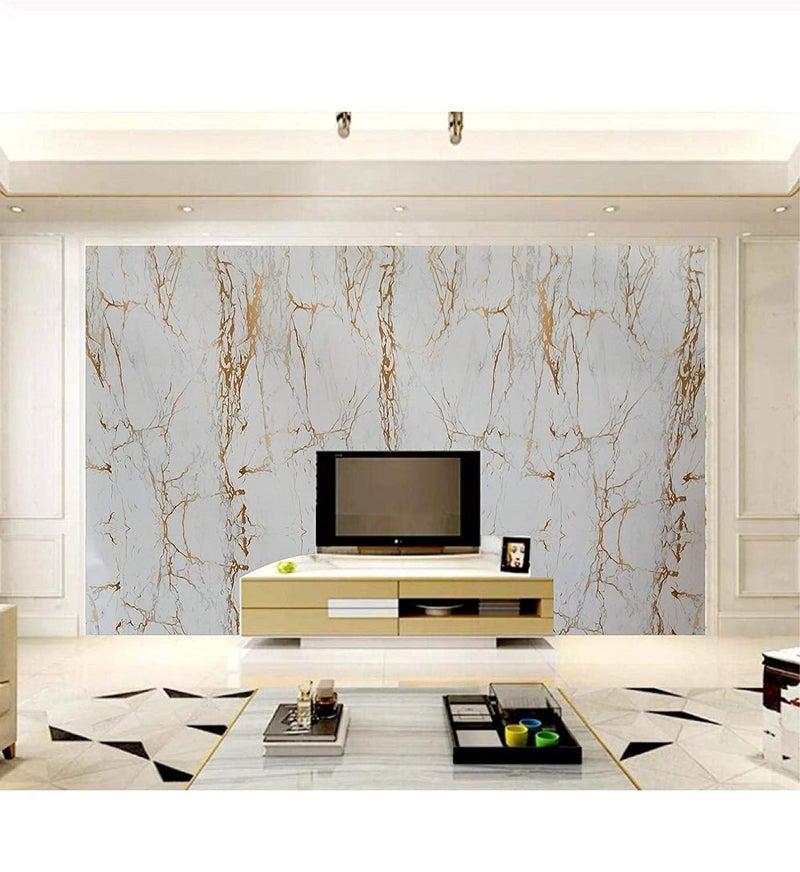 WALLTON Wall Stickers Marble (12 x 48 Inches) Jade Kitchen Counter, Cabinet Makeover, Almirah, Plastic & Wooden Tabletop, Wardrobe, PVC DIY Self Adhesive, White & Golden Marble Matte - Image 4