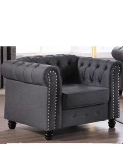 Maharat Al Bahar MAB Furnishings - 5-Seat Chesterfield Tufted Jewel-Toned Velvet Sofa with Scroll Arms, Dark Grey  - Image 3