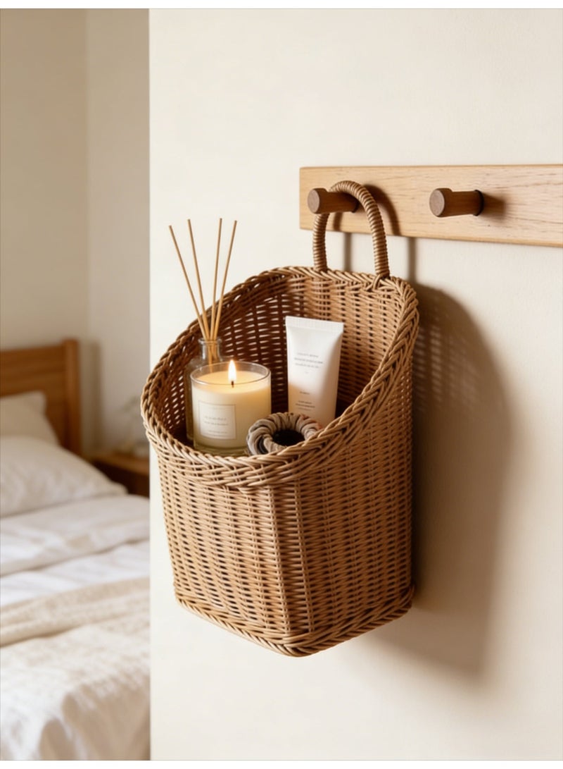 Rattan-style hanging storage basket, kitchen utensil hanging basket, small indoor wall decoration basket, portable small flower basket - Image 4