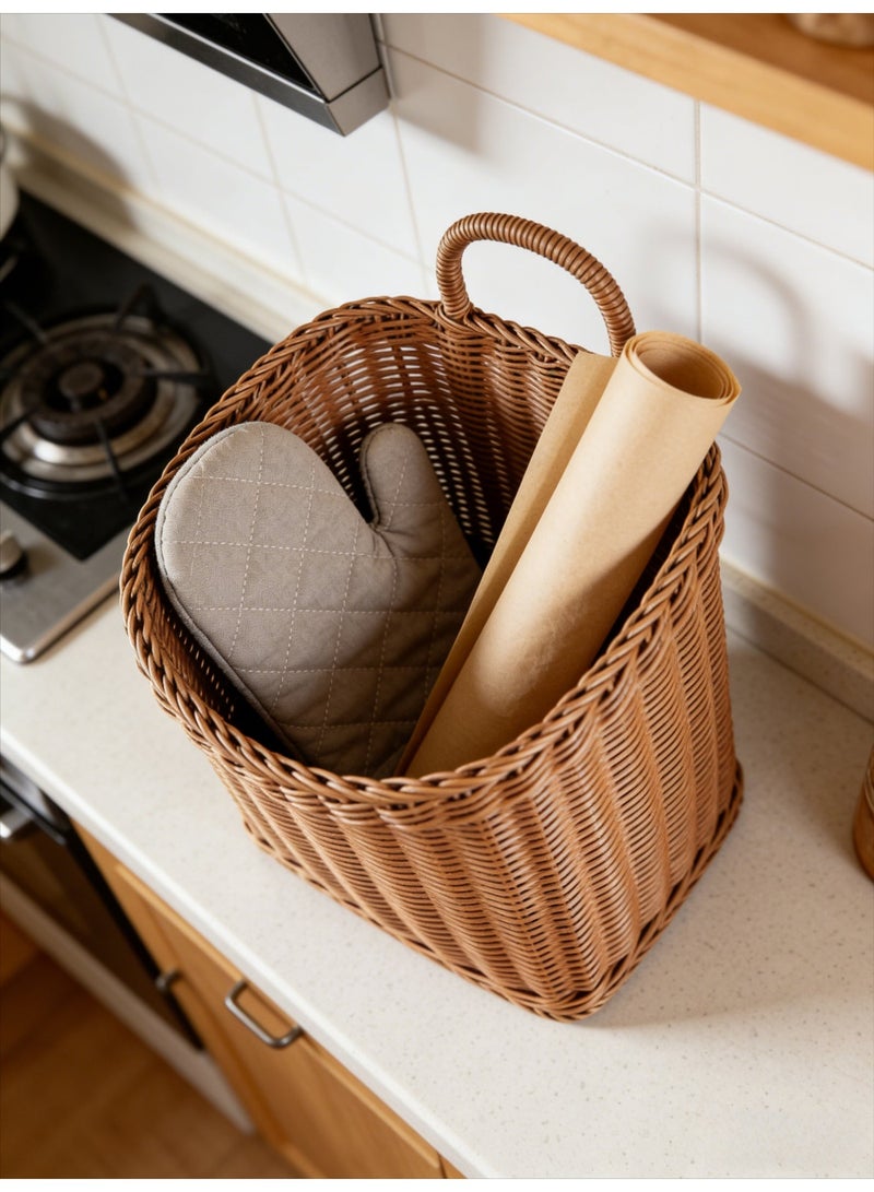 Rattan-style hanging storage basket, kitchen utensil hanging basket, small indoor wall decoration basket, portable small flower basket - Image 3