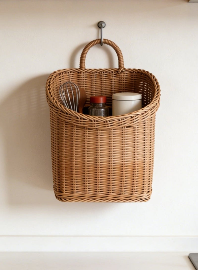 Rattan-style hanging storage basket, kitchen utensil hanging basket, small indoor wall decoration basket, portable small flower basket - Image 2