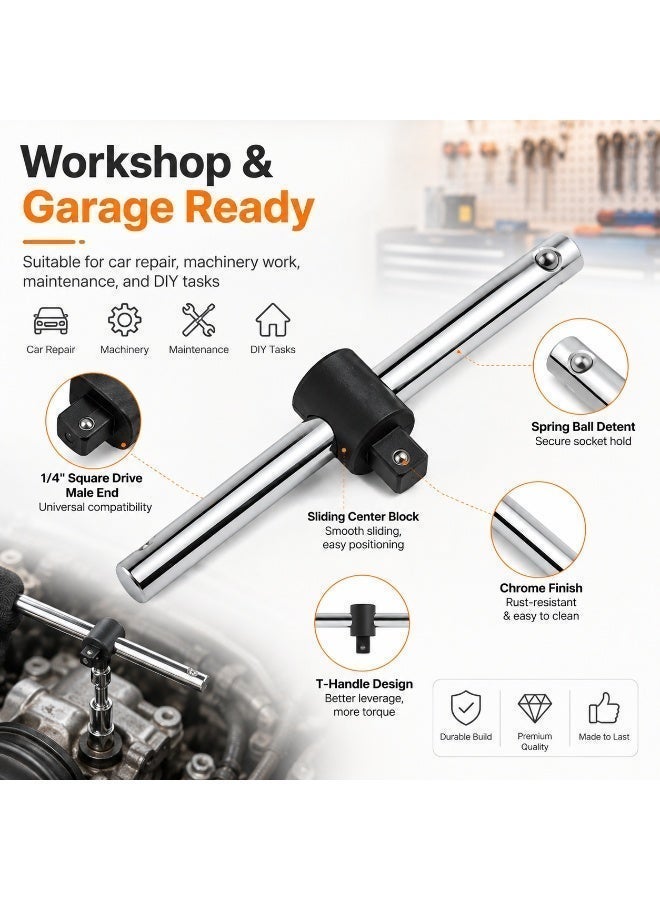 1/4 Inch Drive Sliding T Handle Socket Bar, 4.3 Inch Chrome Vanadium Steel Sliding Handle for Ratchet Sockets, Car Repair, Workshop & DIY - Image 4
