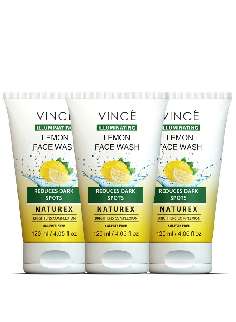 فينس غسول الوجه بالليمون - عبوة من 3 قطع - ينظف بعمق، ويزيل الأوساخ والشوائب - يفتح البشرة، ويقلل من البقع الداكنة، ويتحكم في الزيوت الزائدة، ويكشف عن بشرة نضرة ومشرقة - 120 مل لكل عبوة